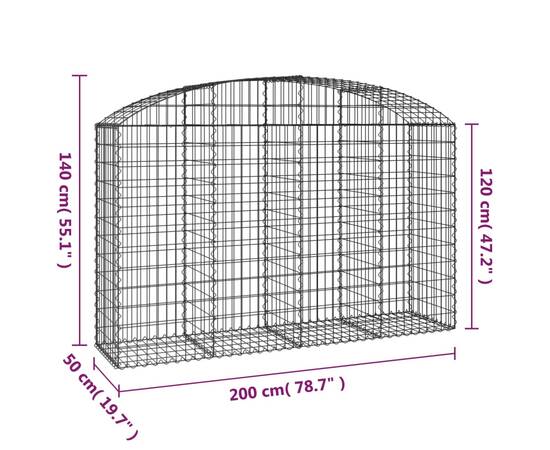 Coș gabion arcuit 200x50x120/140 cm fier galvanizat, 5 image