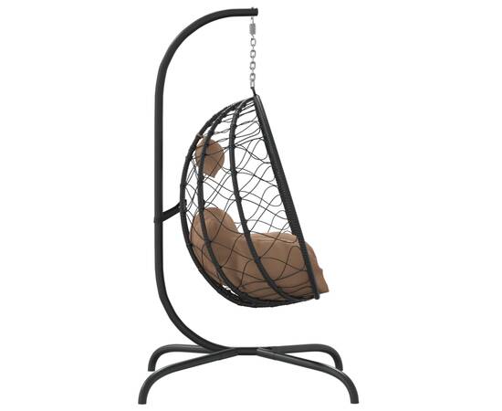Scaun suspendat tip ou cu pernă, gri taupe, poliratan și oțel, 4 image
