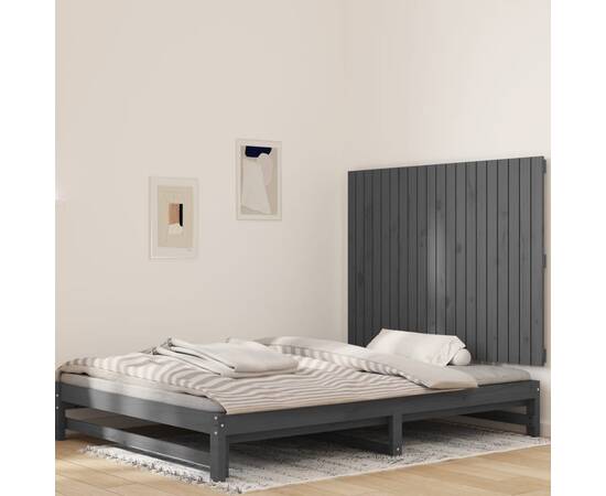Tăblie de pat pentru perete, gri, 127,5x3x90 cm, lemn masiv pin