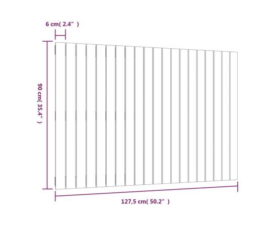 Tăblie de pat pentru perete, gri, 127,5x3x90 cm, lemn masiv pin, 8 image
