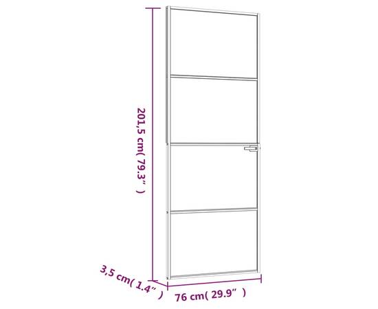 Ușă de interior alb 76x201,5 cm sticlă securiz. / aluminiu slim, 8 image