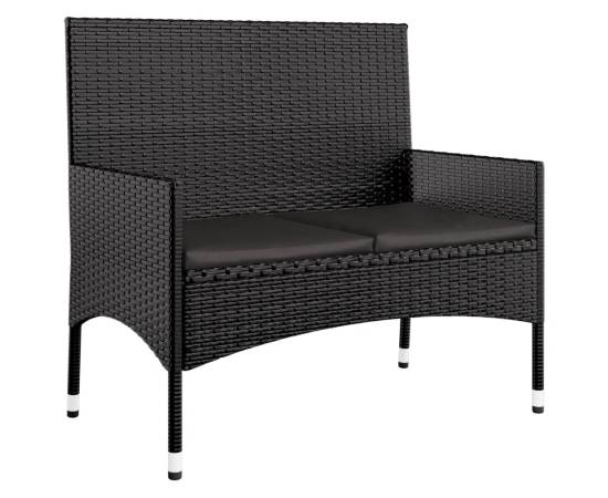 Set mobilier relaxare grădină 4 piese cu perne poliratan negru, 10 image