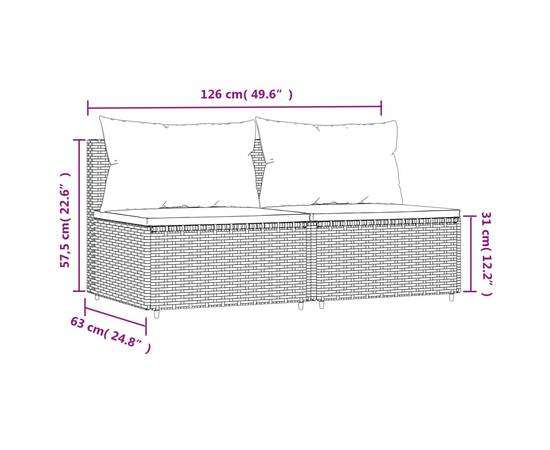 Canapele de mijloc de grădină cu perne, 2 buc., maro, poliratan, 8 image