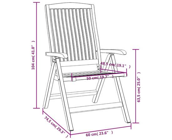 Scaun de grădină rabatabil, 2 buc., lemn masiv de tec, 9 image