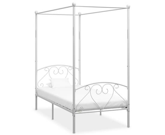 Cadru de pat cu baldachin, alb, 120 x 200 cm, metal