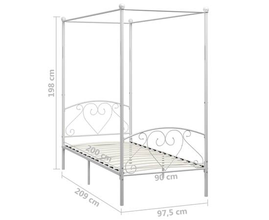 Cadru de pat cu baldachin, alb, 90 x 200 cm, metal, 5 image