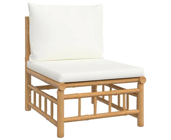 Set mobilier de grădină, cu perne alb crem, 3 piese, bambus, 4 image