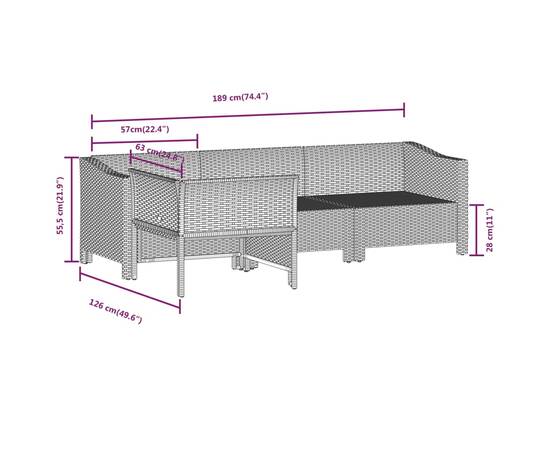 Set mobilier de grădină cu perne, 4 piese, gri, poliratan, 8 image