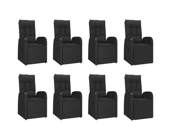 Set mobilier de grădină cu perne, 9 piese, negru, poliratan, 4 image