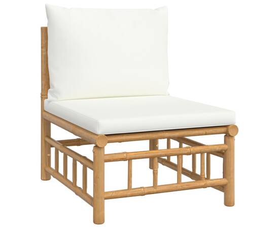 Set mobilier de grădină, cu perne alb crem, 10 piese, bambus, 5 image