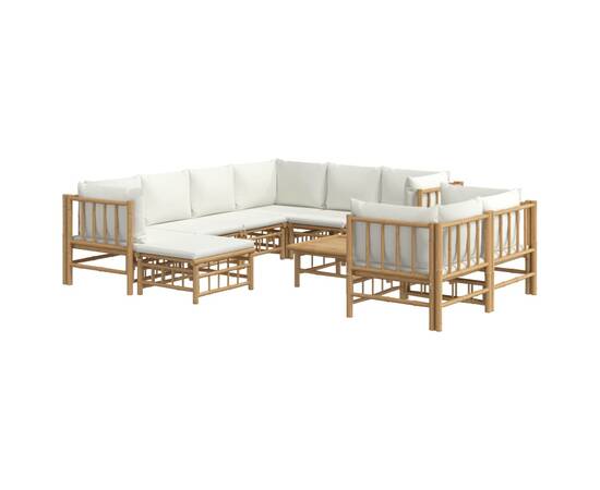 Set mobilier de grădină, cu perne alb crem, 10 piese, bambus, 3 image