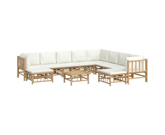 Set mobilier de grădină, cu perne alb crem, 11 piese, bambus, 3 image