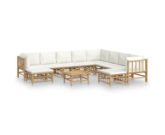 Set mobilier de grădină, cu perne alb crem, 11 piese, bambus, 2 image