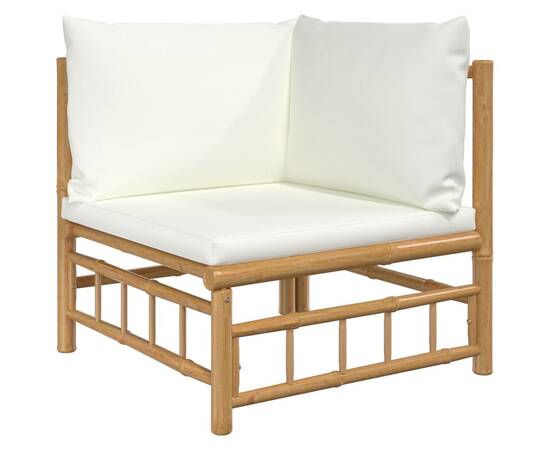 Set mobilier de grădină, cu perne alb crem, 11 piese, bambus, 4 image