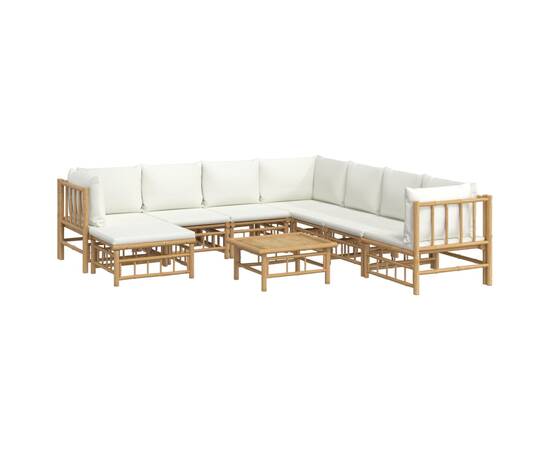 Set mobilier de grădină, cu perne alb crem, 9 piese, bambus, 3 image