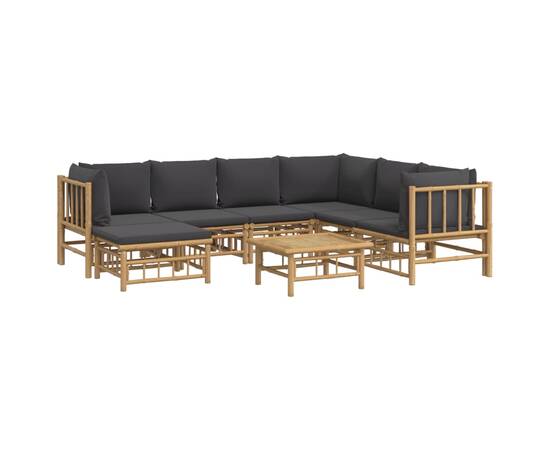 Set mobilier de grădină cu perne gri închis, 8 piese, bambus, 3 image