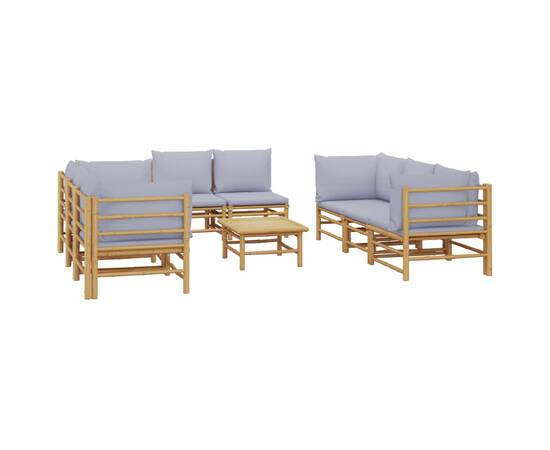 Set mobilier de grădină cu perne gri deschis, 9 piese, bambus, 3 image