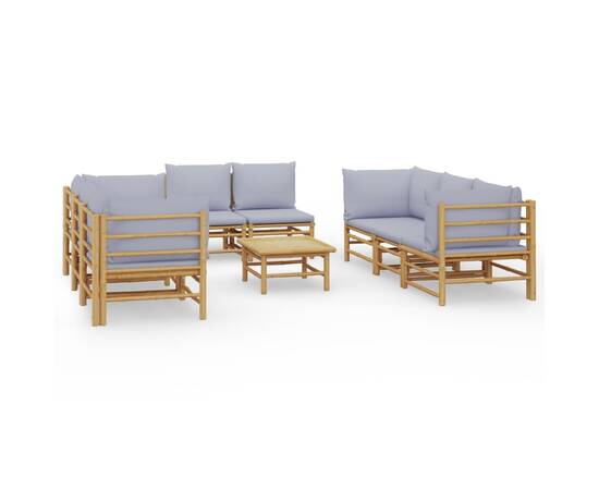 Set mobilier de grădină cu perne gri deschis, 9 piese, bambus, 2 image