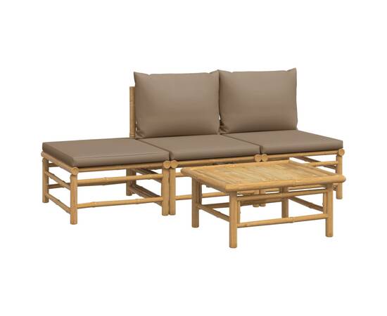 Set mobilier de grădină cu perne gri taupe, 4 piese, bambus, 3 image