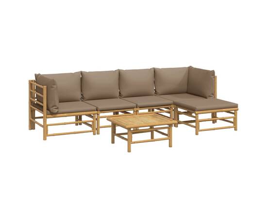 Set mobilier de grădină cu perne gri taupe, 6 piese, bambus, 3 image