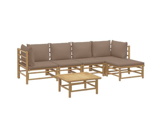 Set mobilier de grădină cu perne gri taupe, 6 piese, bambus, 3 image