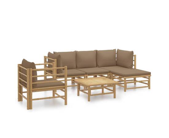 Set mobilier de grădină cu perne gri taupe, 6 piese, bambus, 2 image