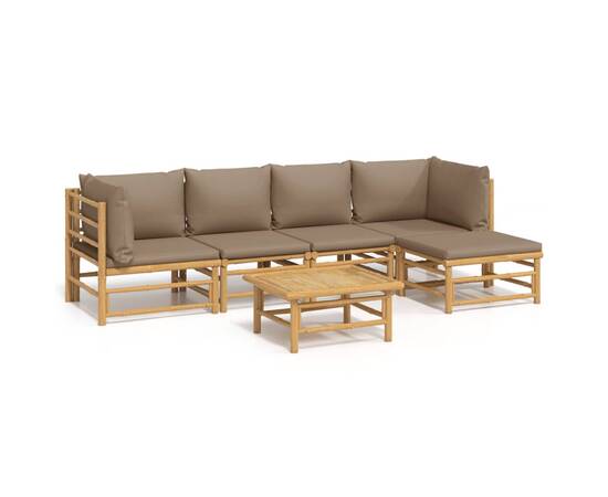 Set mobilier de grădină cu perne gri taupe, 6 piese, bambus, 2 image