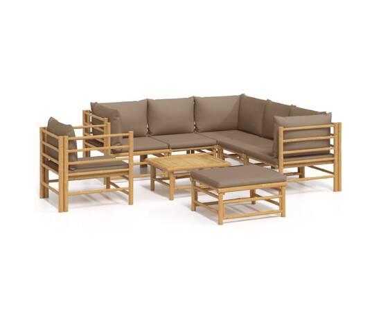 Set mobilier de grădină cu perne gri taupe, 8 piese, bambus, 2 image
