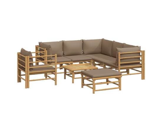Set mobilier de grădină cu perne gri taupe, 8 piese, bambus, 3 image