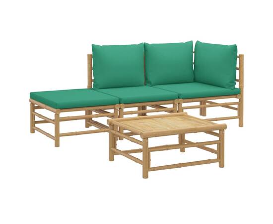 Set mobilier de grădină cu perne verzi, 4 piese, bambus, 3 image