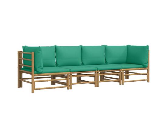 Set mobilier de grădină cu perne verzi, 4 piese, bambus, 3 image