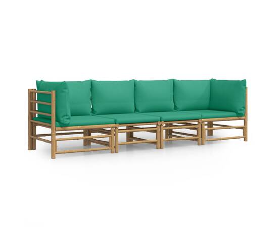 Set mobilier de grădină cu perne verzi, 4 piese, bambus, 2 image