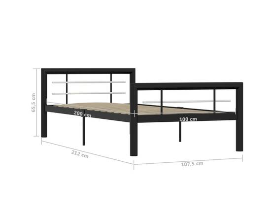Cadru de pat, negru și alb, 90 x 200 cm, metal, 6 image