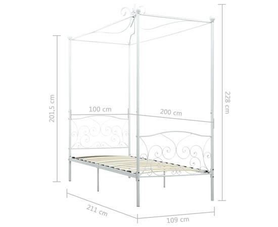 Cadru de pat cu baldachin, alb, 100 x 200 cm, metal, 5 image