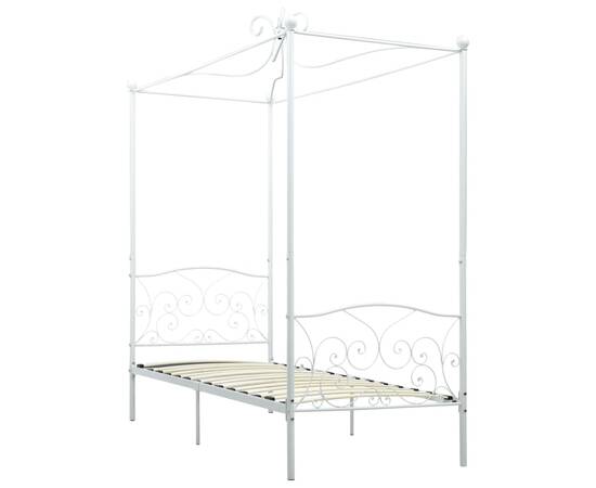 Cadru de pat cu baldachin, alb, 100 x 200 cm, metal, 2 image