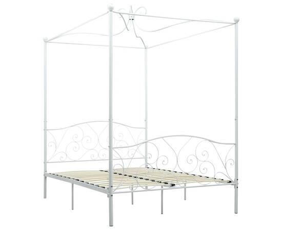 Cadru de pat cu baldachin, alb, 120 x 200 cm, metal, 2 image