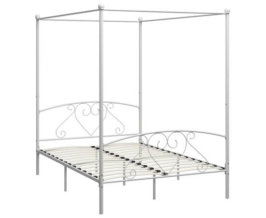 Cadru de pat cu baldachin, alb, 160 x 200 cm, metal, 2 image
