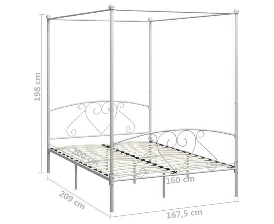 Cadru de pat cu baldachin, alb, 160 x 200 cm, metal, 5 image