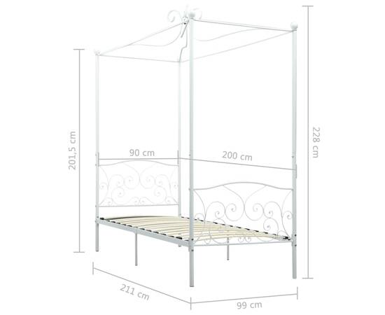 Cadru de pat cu baldachin, alb, 90 x 200 cm, metal, 5 image