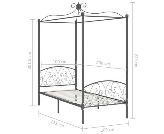 Cadru de pat cu baldachin, gri, 100 x 200 cm, metal, 6 image