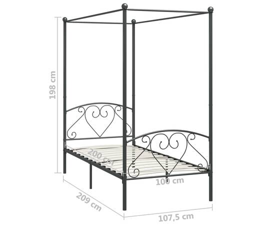 Cadru de pat cu baldachin, gri, 100 x 200 cm, metal, 5 image