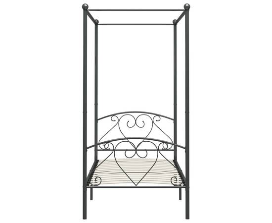 Cadru de pat cu baldachin, gri, 100 x 200 cm, metal, 3 image