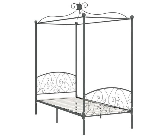 Cadru de pat cu baldachin, gri, 100 x 200 cm, metal, 2 image