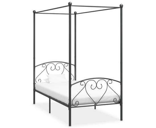 Cadru de pat cu baldachin, gri, 120 x 200 cm, metal