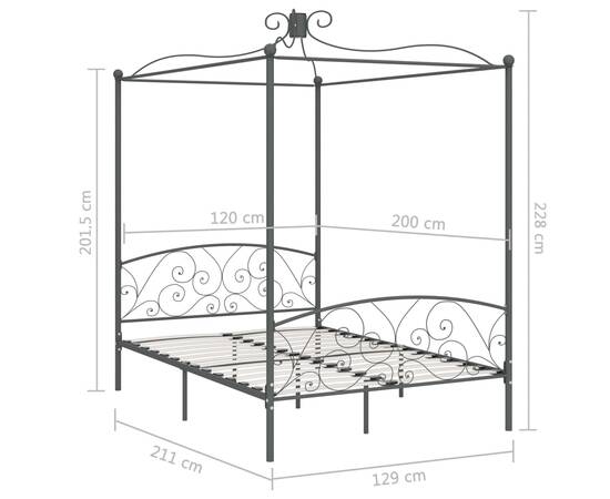 Cadru de pat cu baldachin, gri, 120 x 200 cm, metal, 6 image