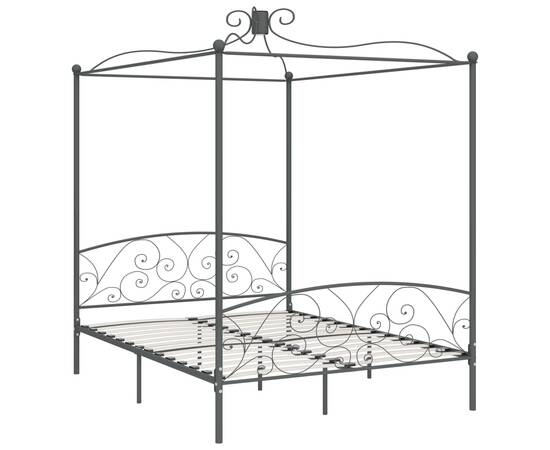 Cadru de pat cu baldachin, gri, 180 x 200 cm, metal, 2 image