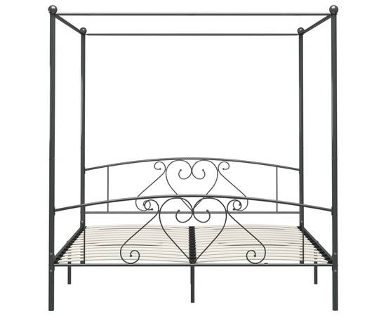 Cadru de pat cu baldachin, gri, 180 x 200 cm, metal, 3 image