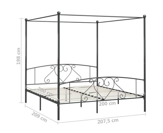 Cadru de pat cu baldachin, gri, 200 x 200 cm, metal, 5 image