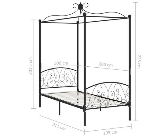 Cadru de pat cu baldachin, negru, 100 x 200 cm, metal, 6 image