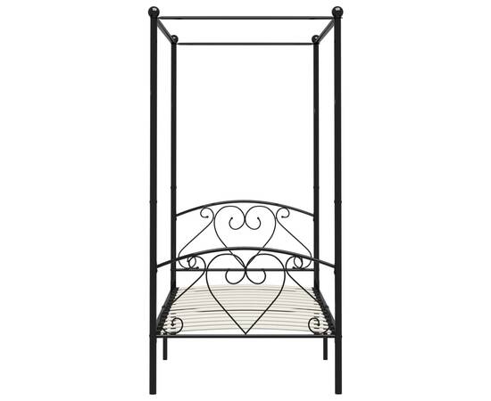 Cadru de pat cu baldachin, negru, 120 x 200 cm, metal, 4 image